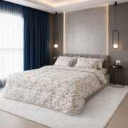 مفرش سرير تركي فاخر 12 قطعة – قطن ناعم بتصميم هندسي عصري